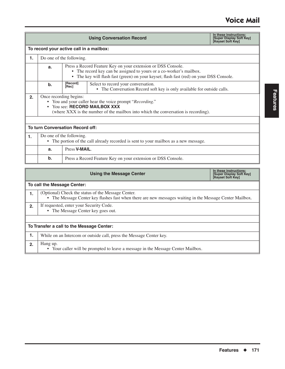 Voice mail | NEC P/N 1093099 User Manual | Page 179 / 190