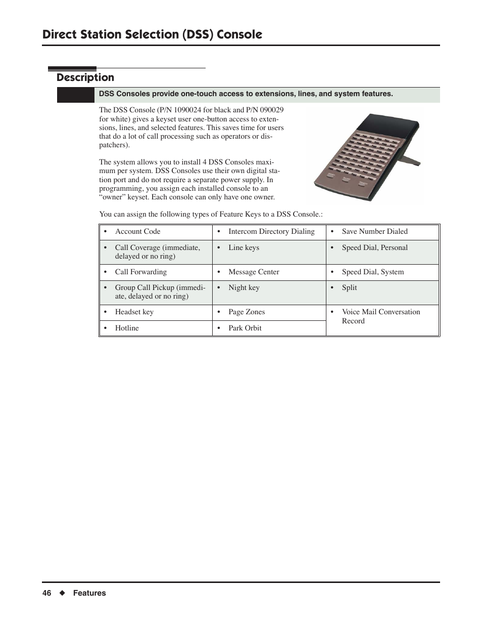 Direct station selection (dss) console, Description | NEC P/N 1093099 User Manual | Page 54 / 190