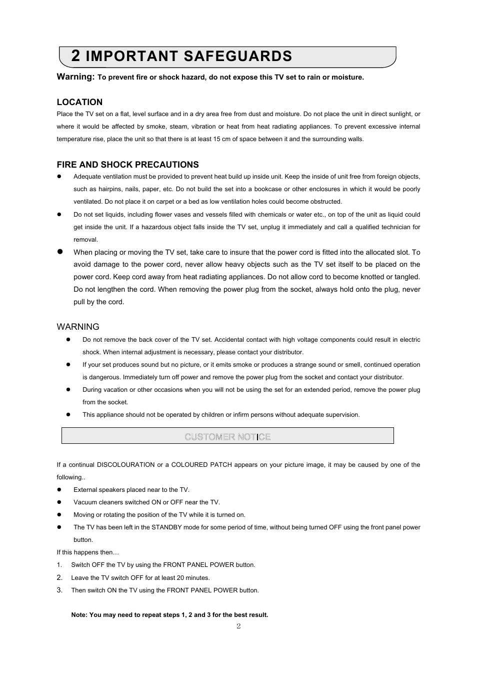 Important safeguards | NEC PF-51V21 User Manual | Page 2 / 14