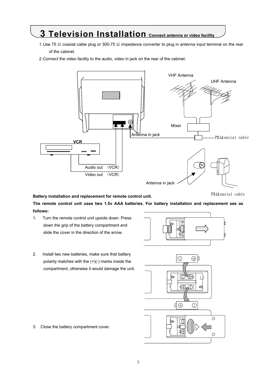 Television installation | NEC PF-51V21 User Manual | Page 3 / 14