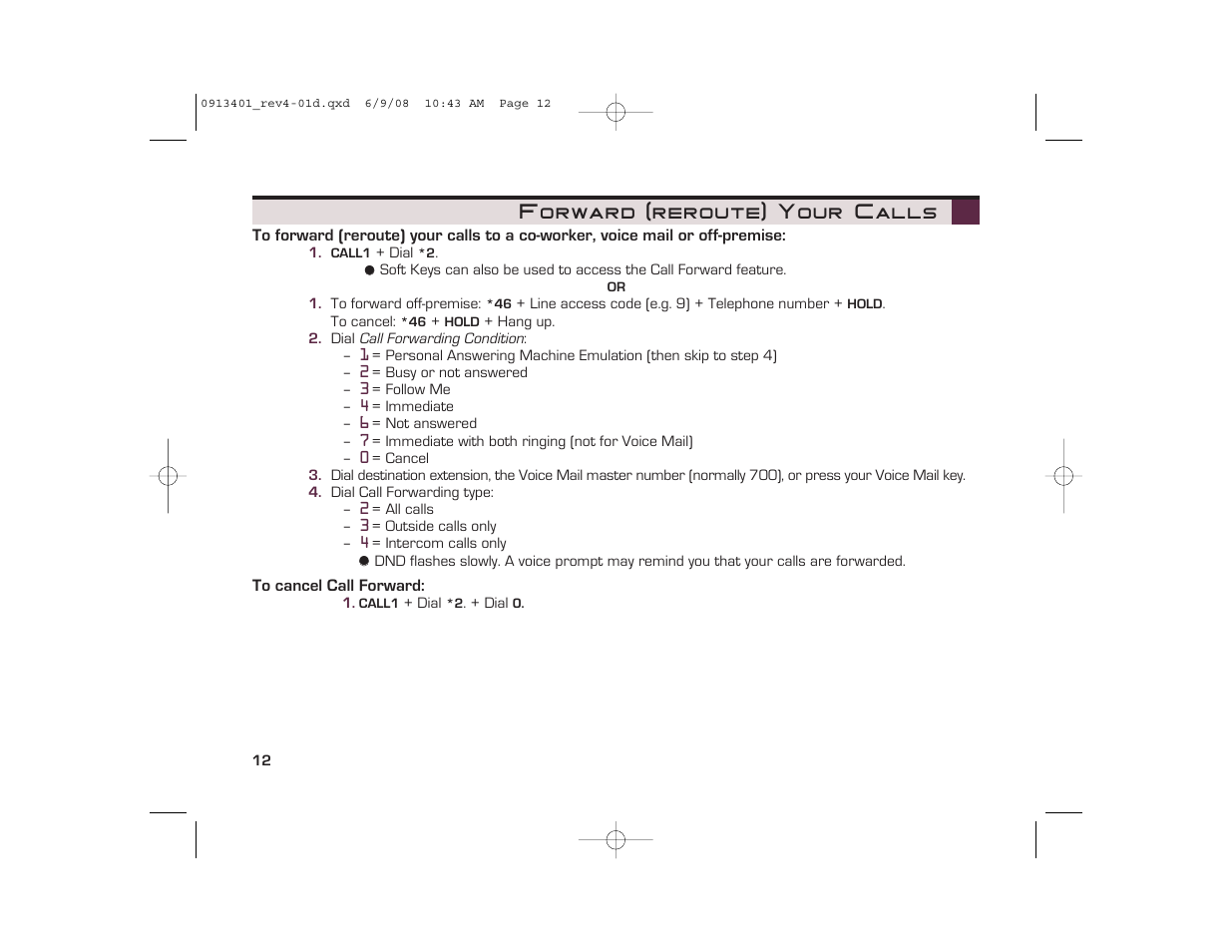 Forward (reroute) your calls | NEC UX5000 User Manual | Page 12 / 24