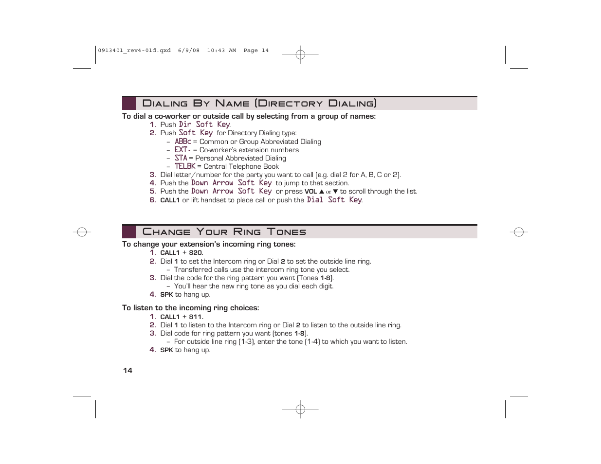 Change your ring tones, Dialing by name (directory dialing) | NEC UX5000 User Manual | Page 14 / 24