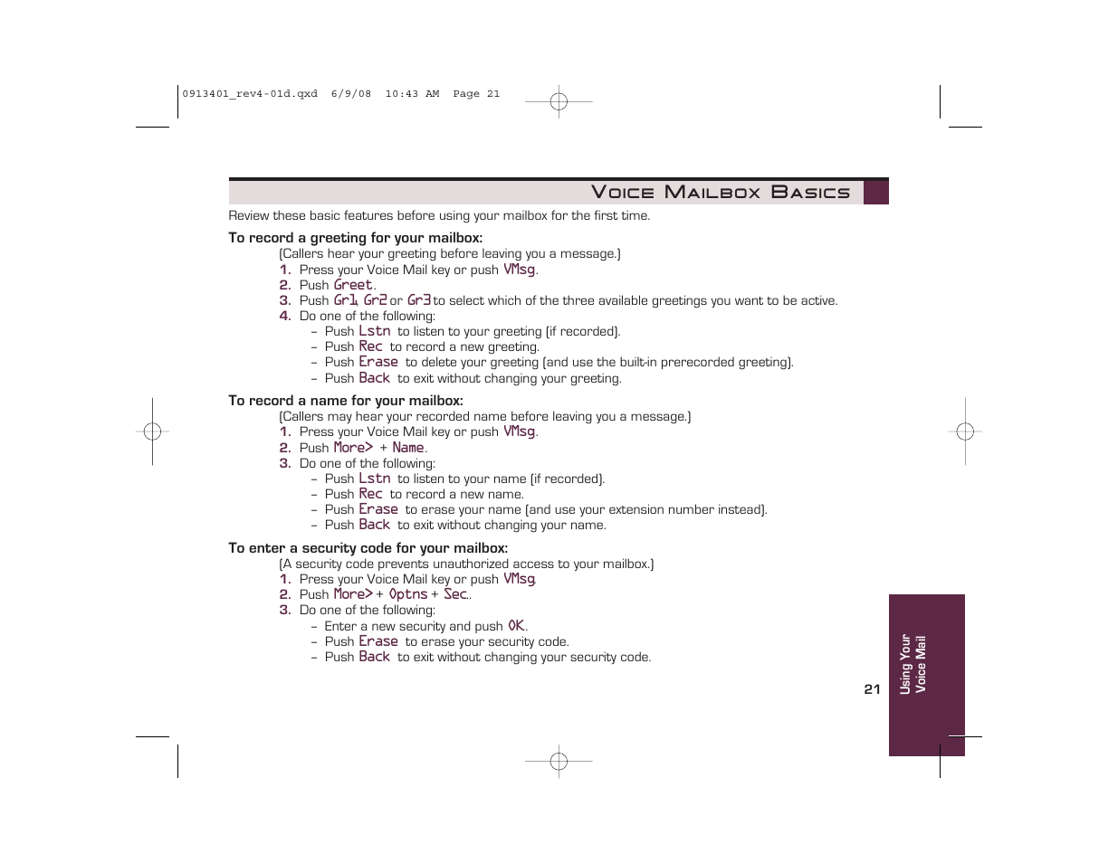 Voice mailbox basics | NEC UX5000 User Manual | Page 21 / 24