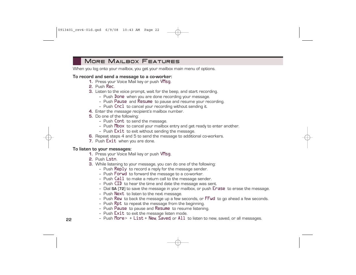 More mailbox features | NEC UX5000 User Manual | Page 22 / 24