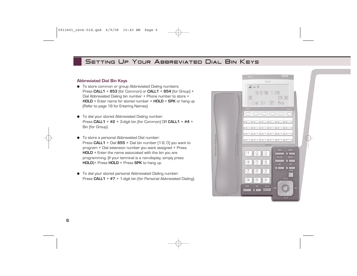 Setting up your abbreviated dial bin keys | NEC UX5000 User Manual | Page 6 / 24