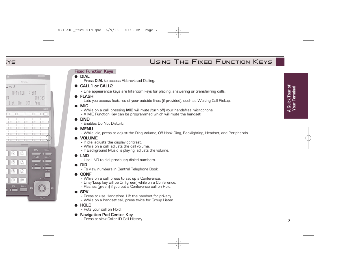 Eys using the fixed function keys | NEC UX5000 User Manual | Page 7 / 24