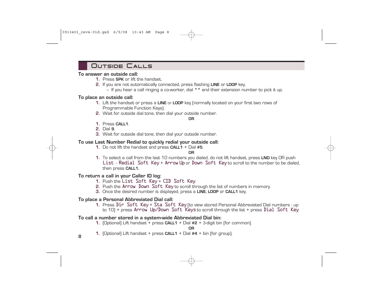 Outside calls | NEC UX5000 User Manual | Page 8 / 24