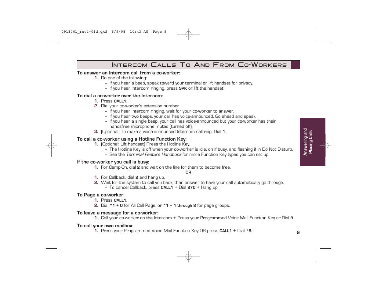 Intercom calls to and from co-workers | NEC UX5000 User Manual | Page 9 / 24