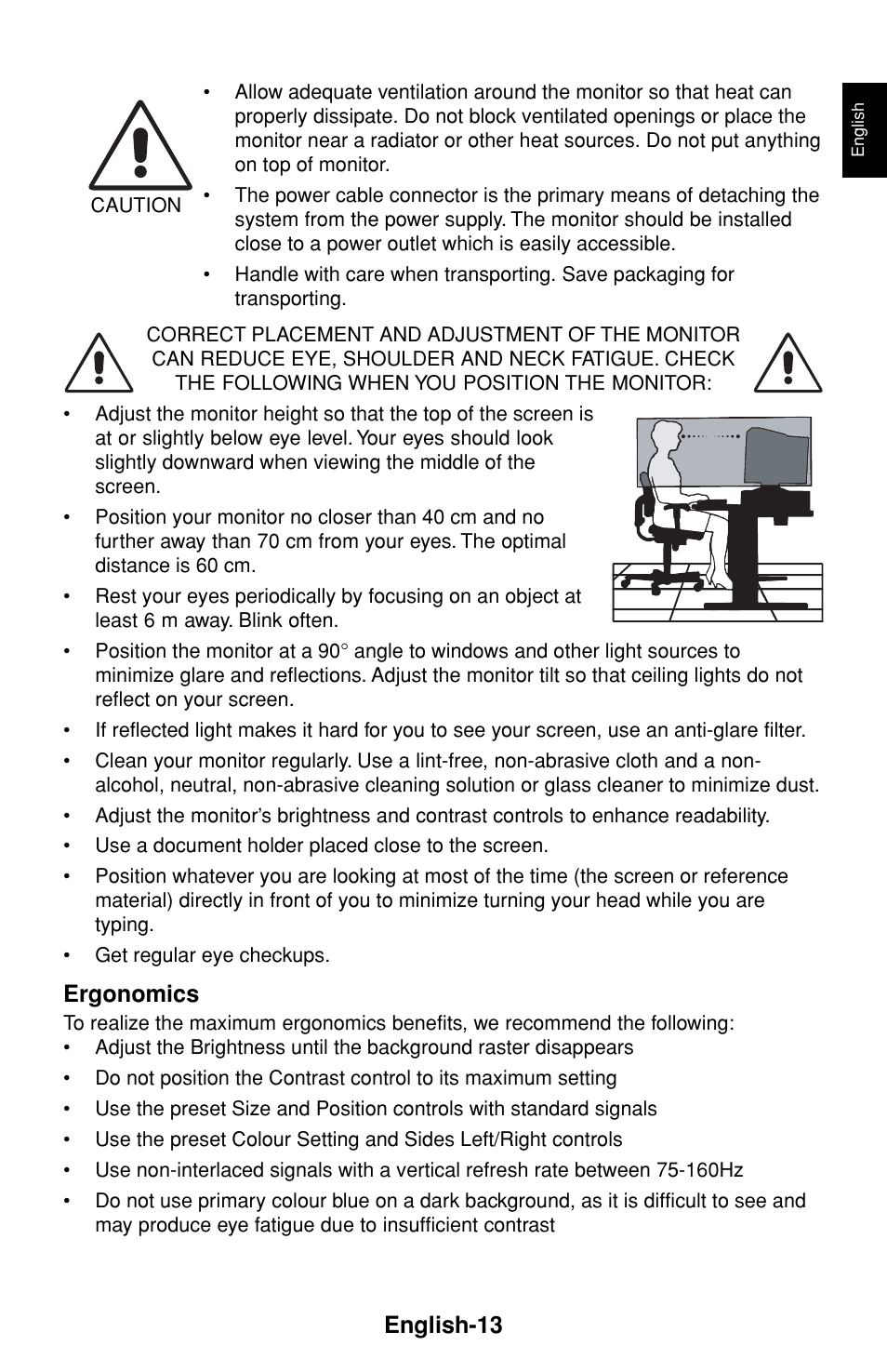 English-13, Ergonomics | NEC FP1375X User Manual | Page 14 / 23