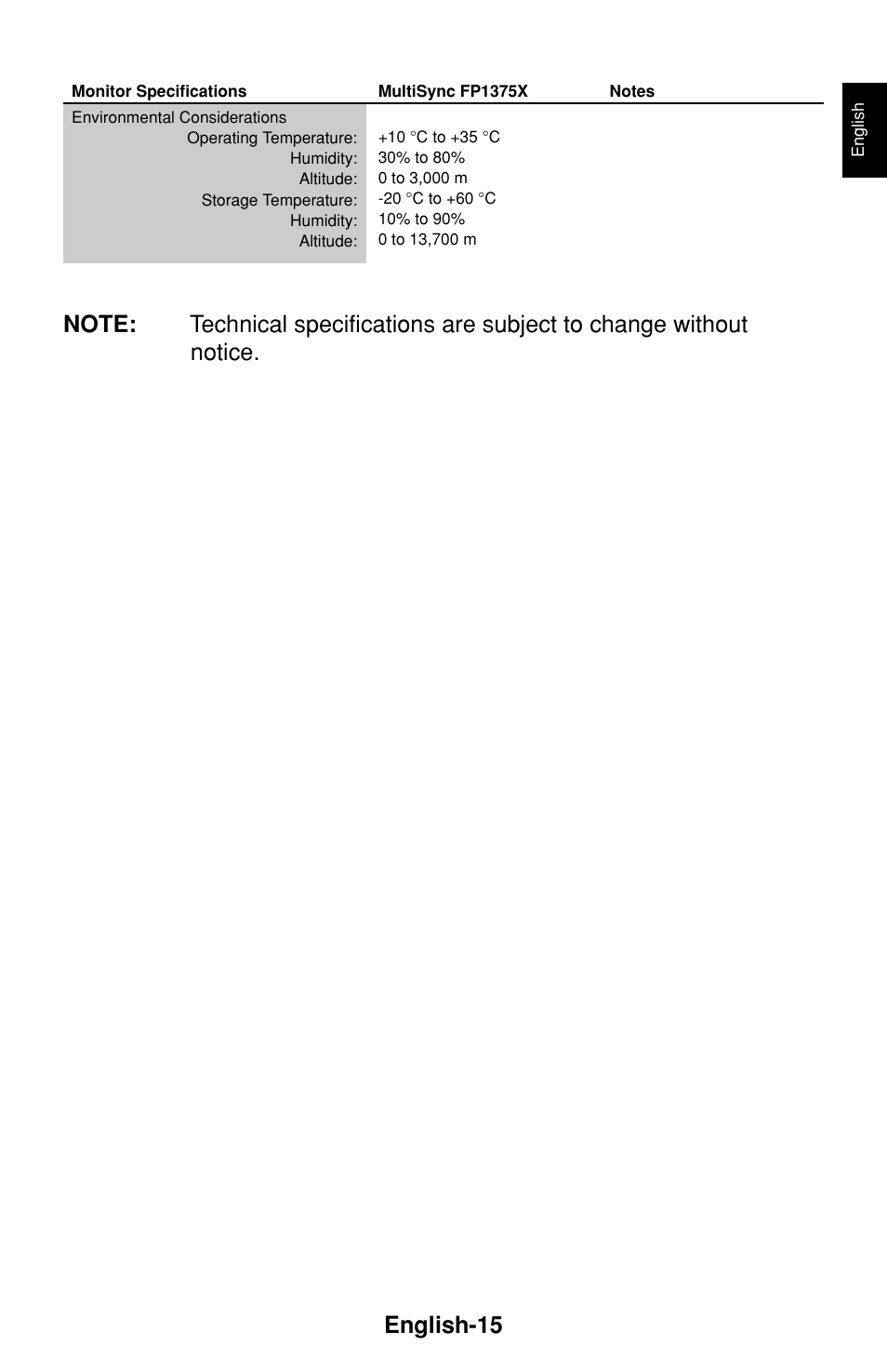 English-15 | NEC FP1375X User Manual | Page 16 / 23