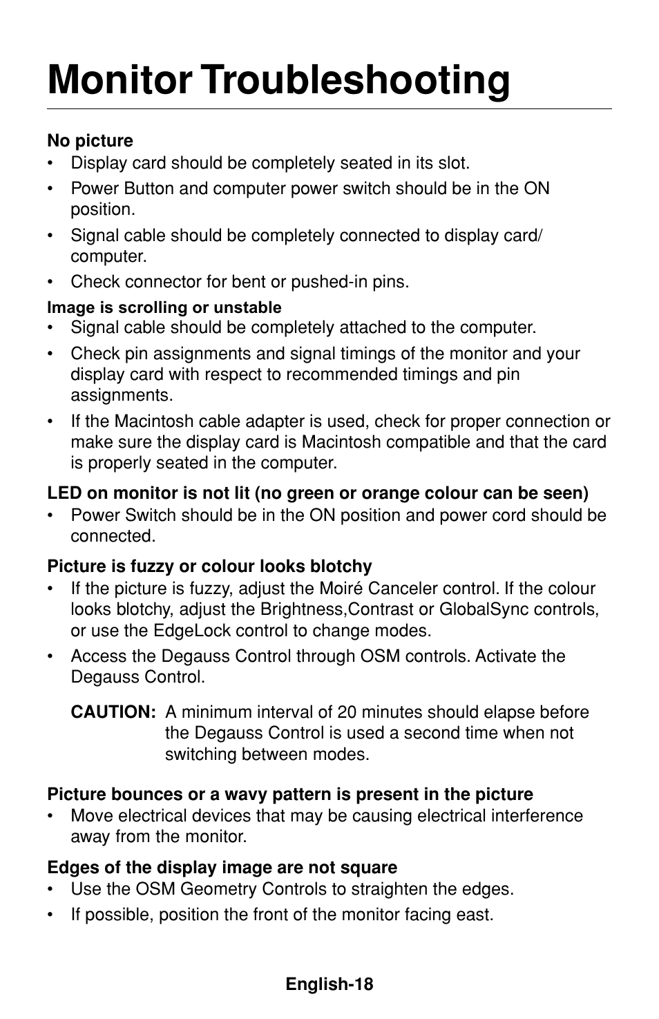 Monitor troubleshooting | NEC FP1375X User Manual | Page 19 / 23