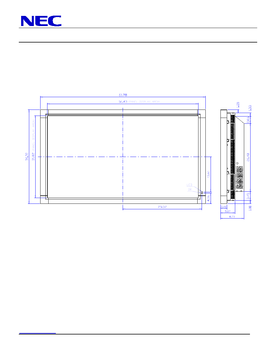 Lcd6520l-bk installation guide, 65” lcd display, Display dimensions | Nec display solutions of america, inc | NEC MultiSync LCD6520L-BK-AV User Manual | Page 3 / 10