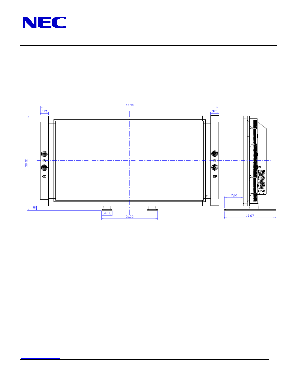 Lcd6520l-bk installation guide, 65” lcd display, Dimensions with optional speakers and stand | NEC MultiSync LCD6520L-BK-AV User Manual | Page 5 / 10
