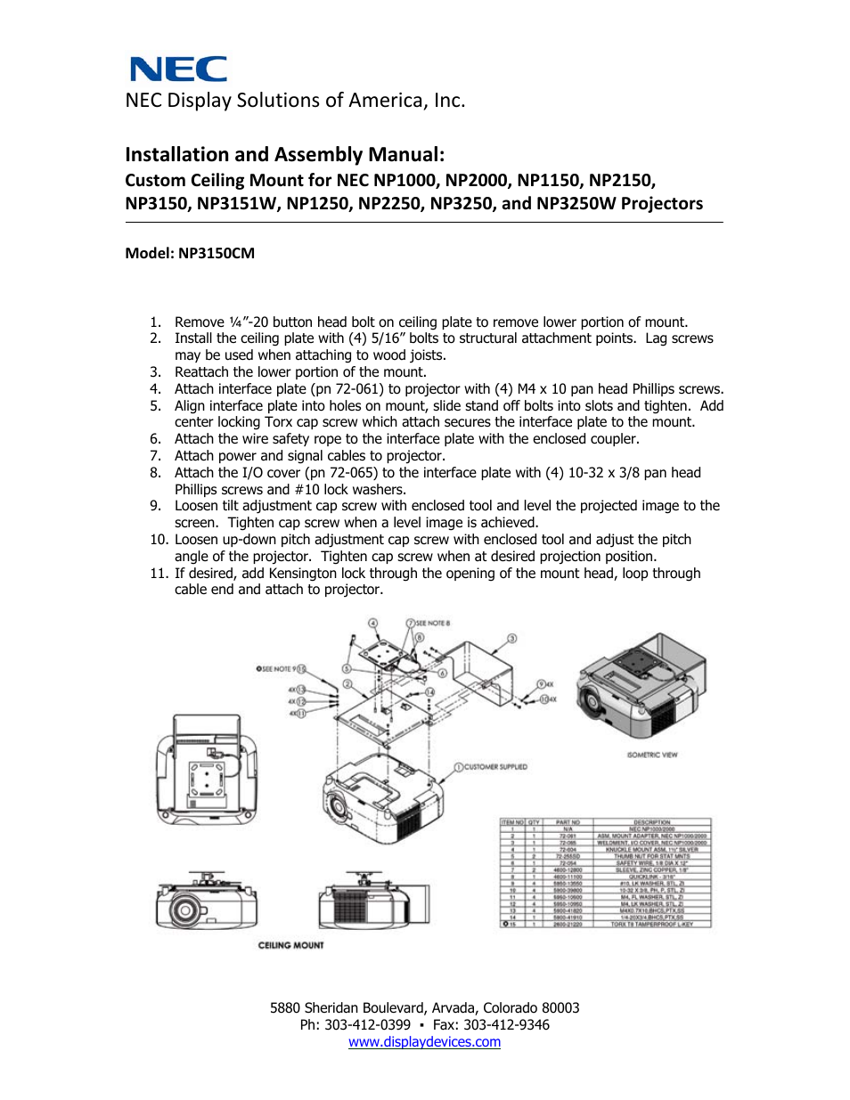 NEC NP3150CM User Manual | 2 pages