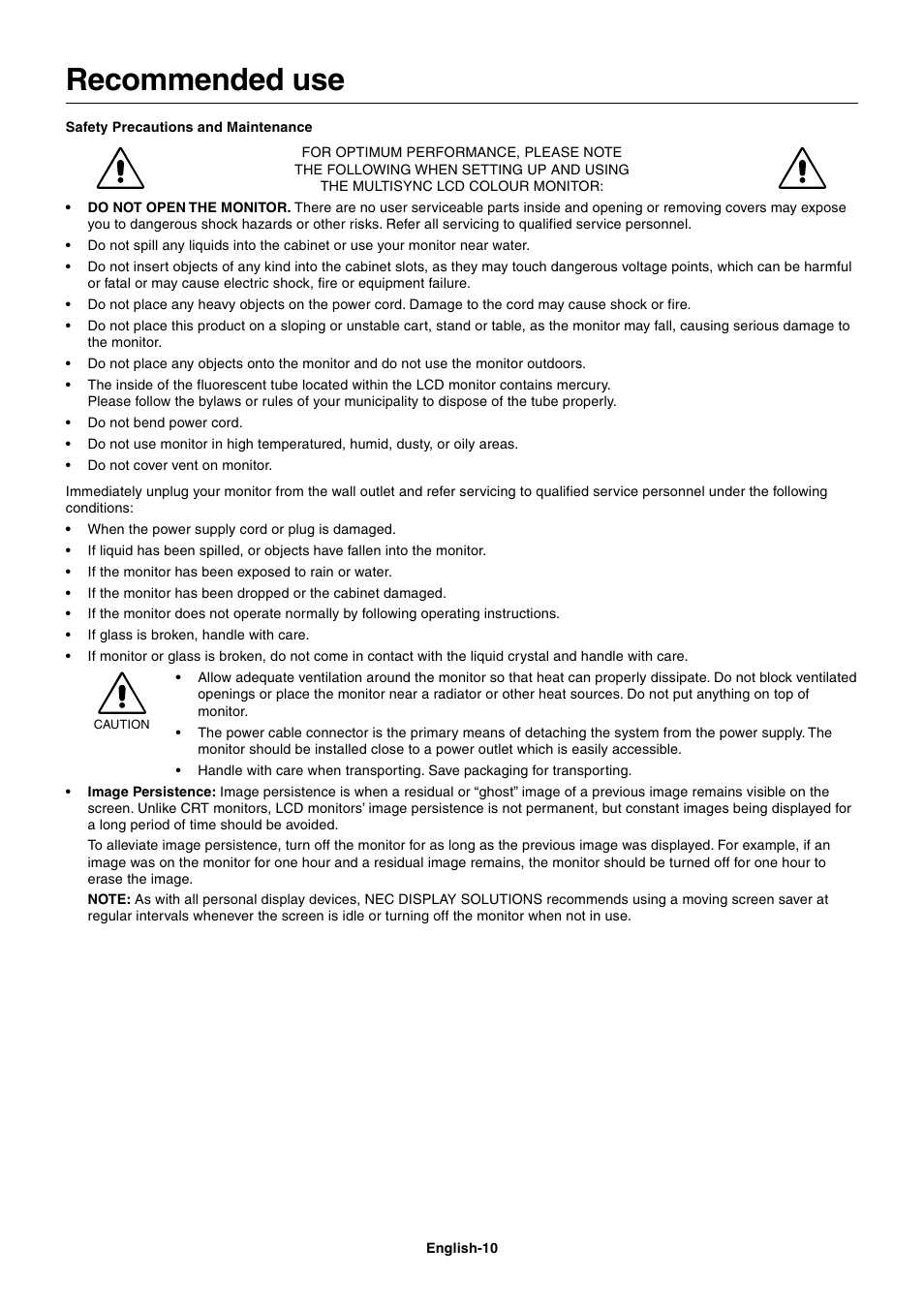 Recommended use | NEC LCD1770GX User Manual | Page 12 / 18