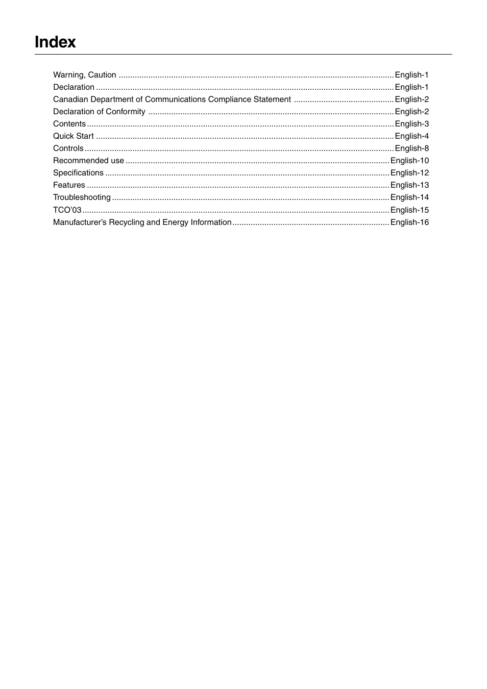 Index | NEC LCD1770GX User Manual | Page 2 / 18