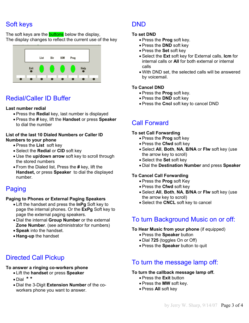 Soft keys, Redial/caller id buffer, Paging | Directed call pickup, Call forward | NEC 16D and 8D User Manual | Page 3 / 4