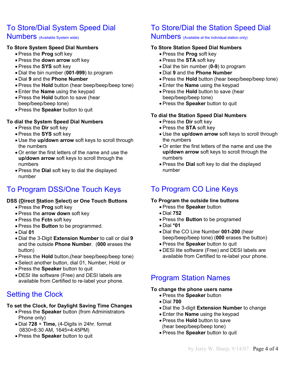 Setting the clock, Program station names | NEC 16D and 8D User Manual | Page 4 / 4