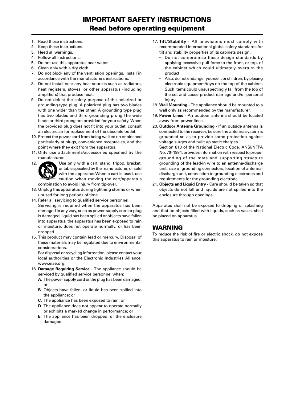 Warning | NEC PX-61XR3A User Manual | Page 2 / 8