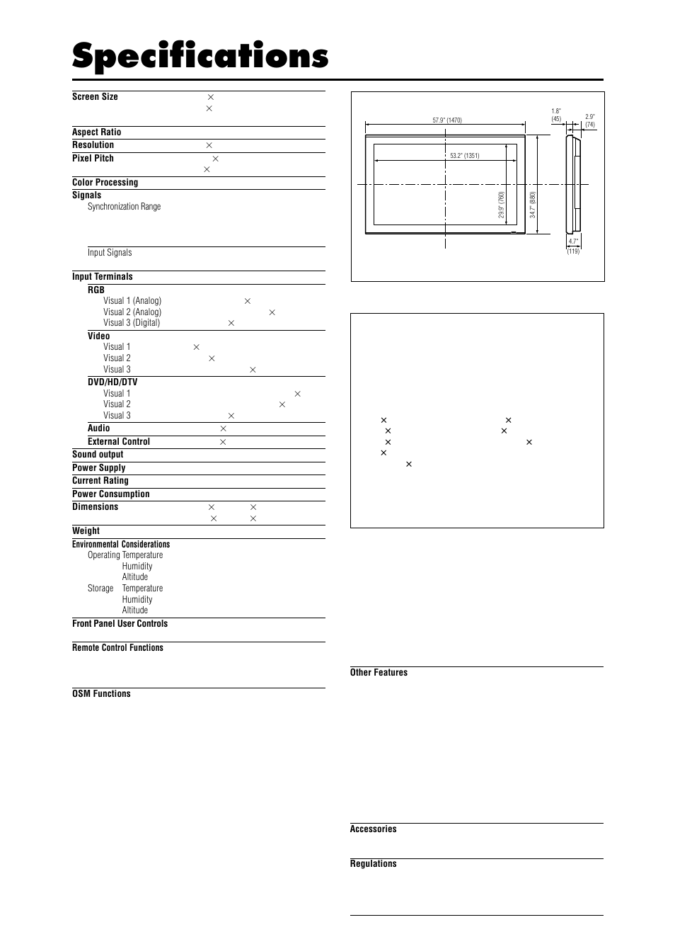 Specifications | NEC PX-61XR3A User Manual | Page 6 / 8