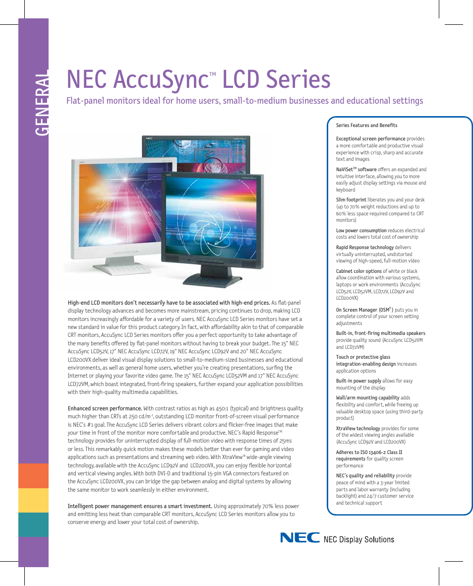 NEC AccuSync LCD92V User Manual | 2 pages