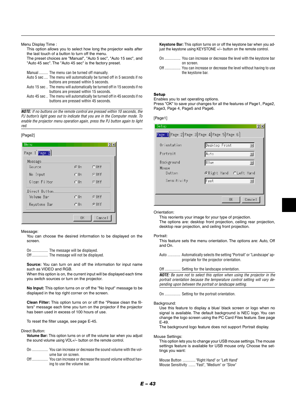 E – 43 | NEC GT950 User Manual | Page 43 / 66