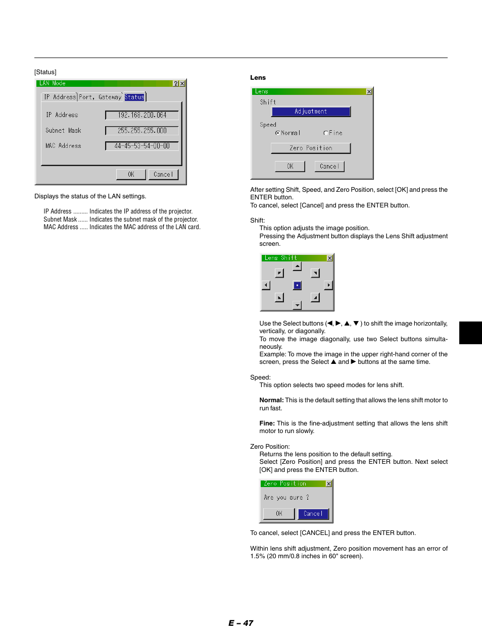 E – 47 | NEC GT950 User Manual | Page 47 / 66