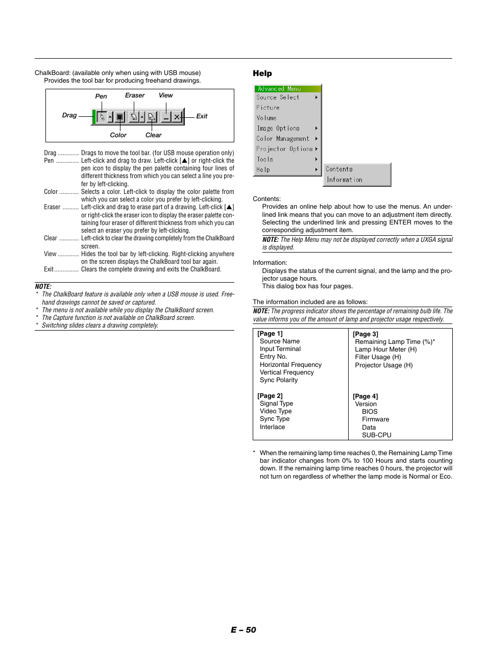 E – 50 help | NEC GT950 User Manual | Page 50 / 66