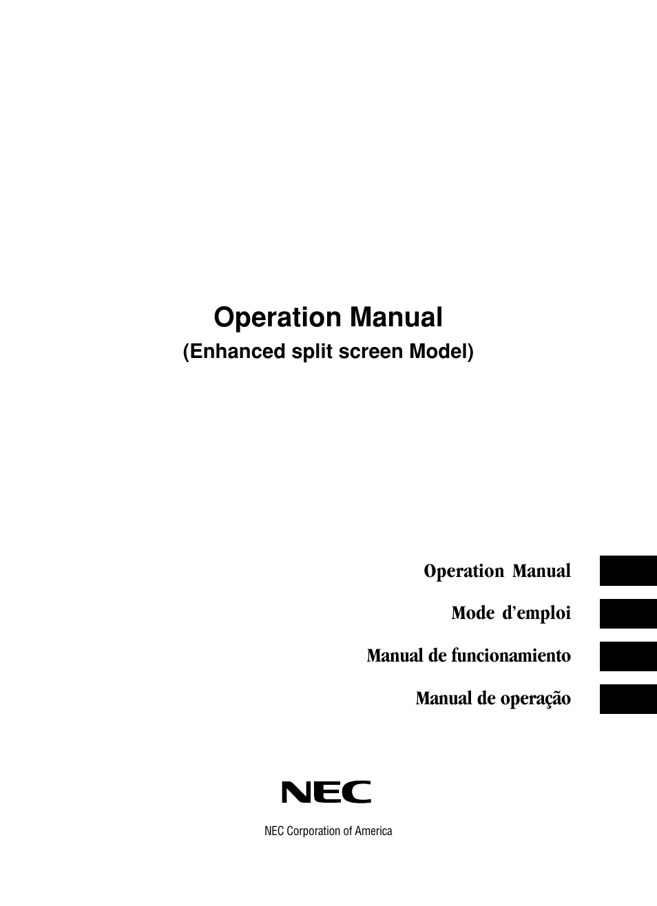 NEC split screen Model User Manual | 148 pages