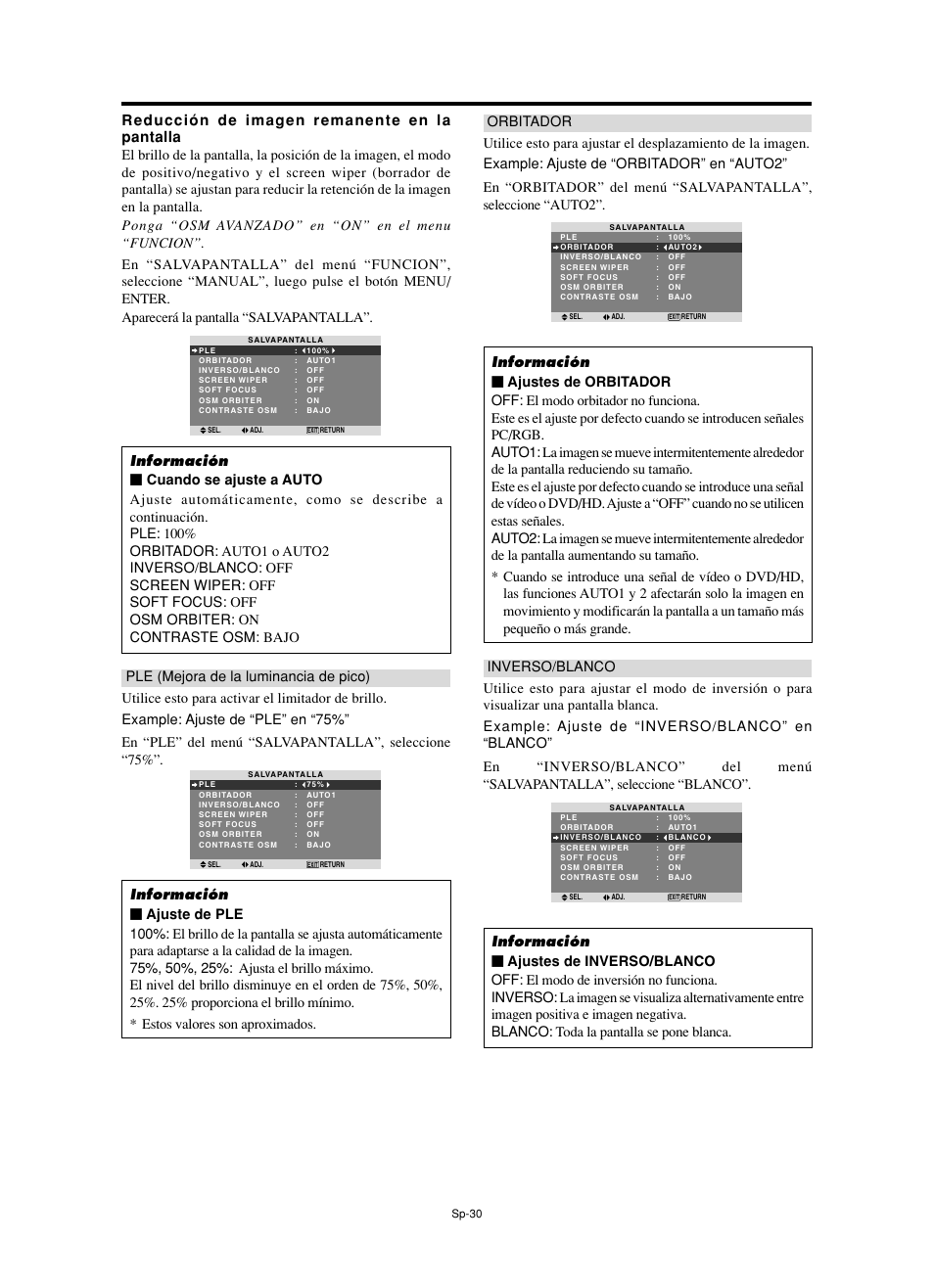 Reducción de imagen remanente en la pantalla | NEC split screen Model User Manual | Page 104 / 148