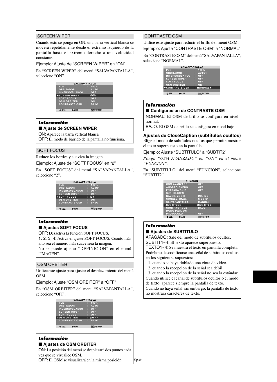 Ajustes de closecaption (subtítulos ocultos) | NEC split screen Model User Manual | Page 105 / 148