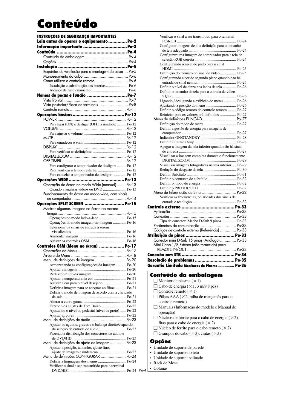 Conteúdo | NEC split screen Model User Manual | Page 114 / 148