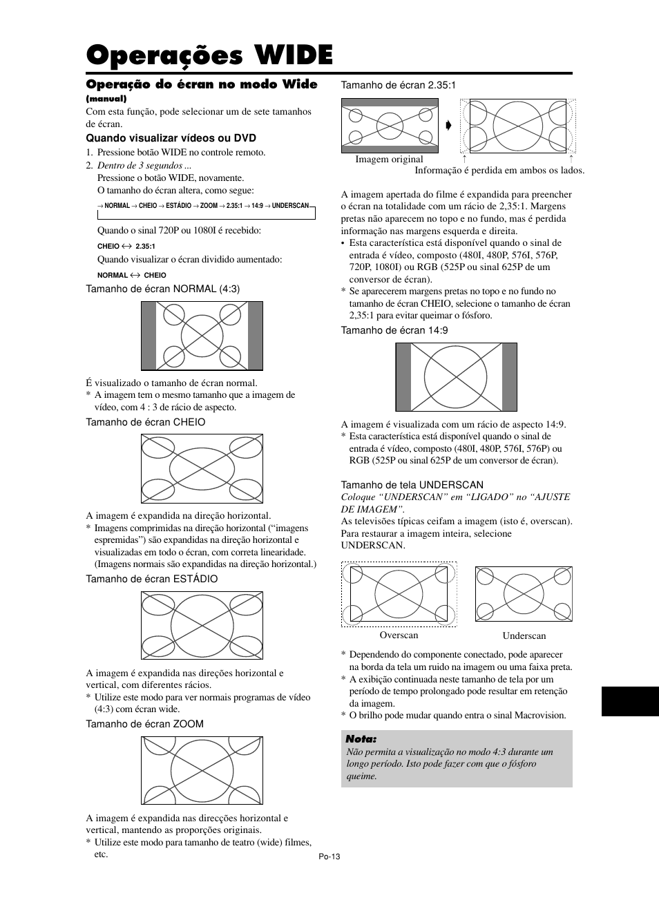 Operações wide | NEC split screen Model User Manual | Page 123 / 148