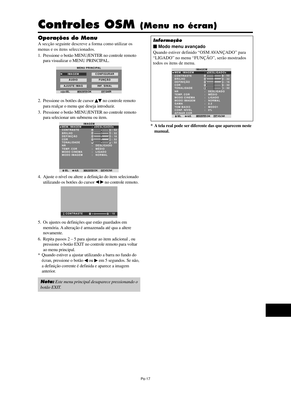 Controles osm, Menu no écran), Operações do menu | NEC split screen Model User Manual | Page 127 / 148