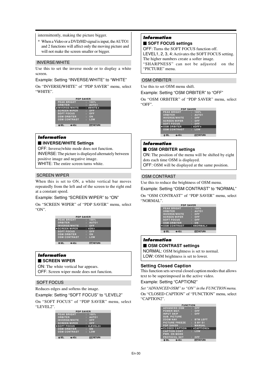 Setting closed caption | NEC split screen Model User Manual | Page 32 / 148