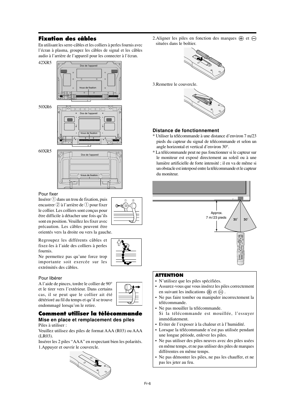 Fixation des câbles, Comment utiliser la télécommande | NEC split screen Model User Manual | Page 44 / 148