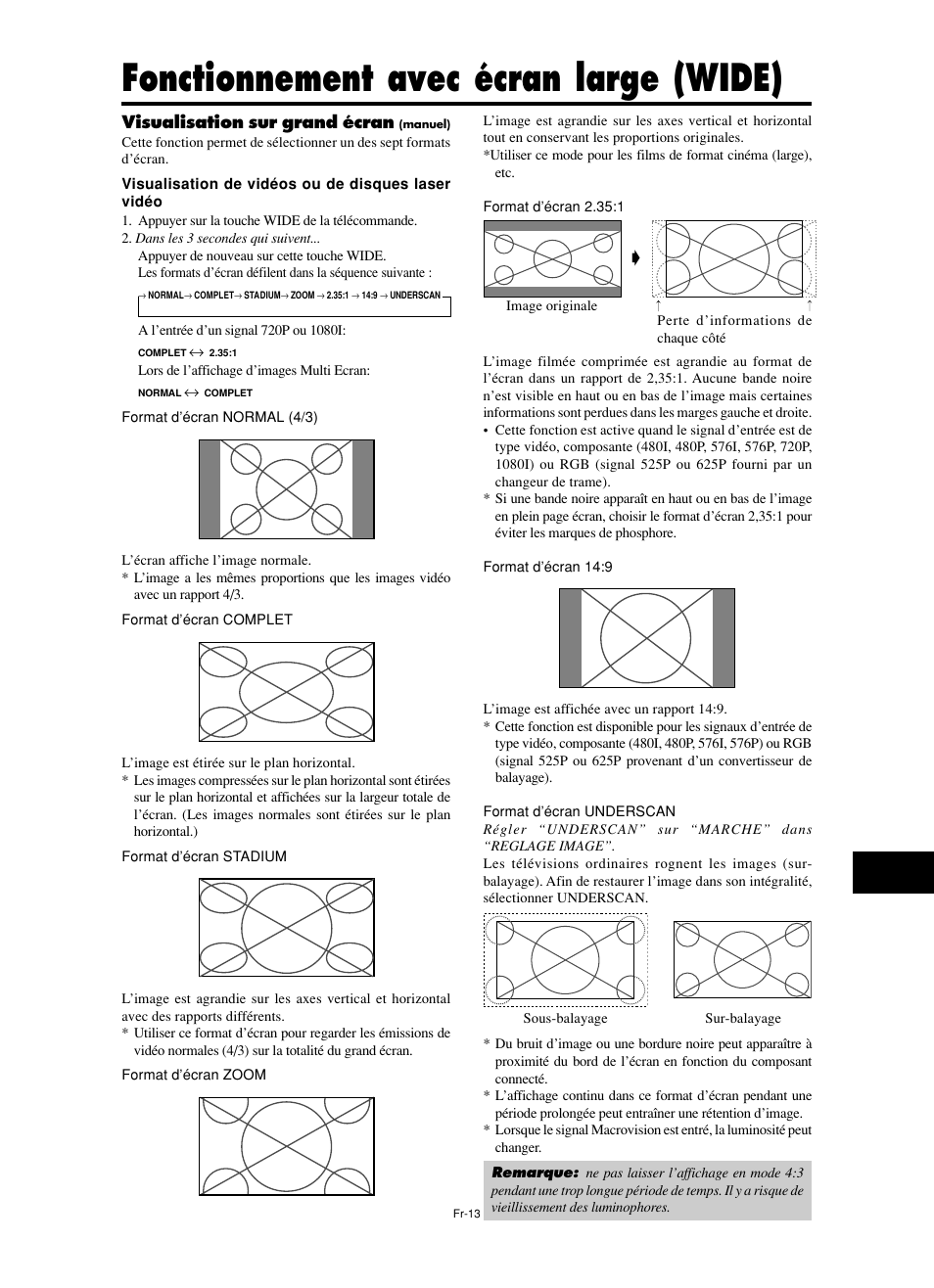 Fonctionnement avec écran large (wide) | NEC split screen Model User Manual | Page 51 / 148