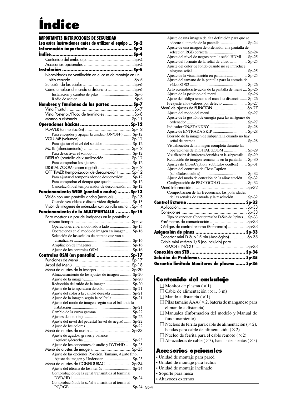 Índice | NEC split screen Model User Manual | Page 78 / 148