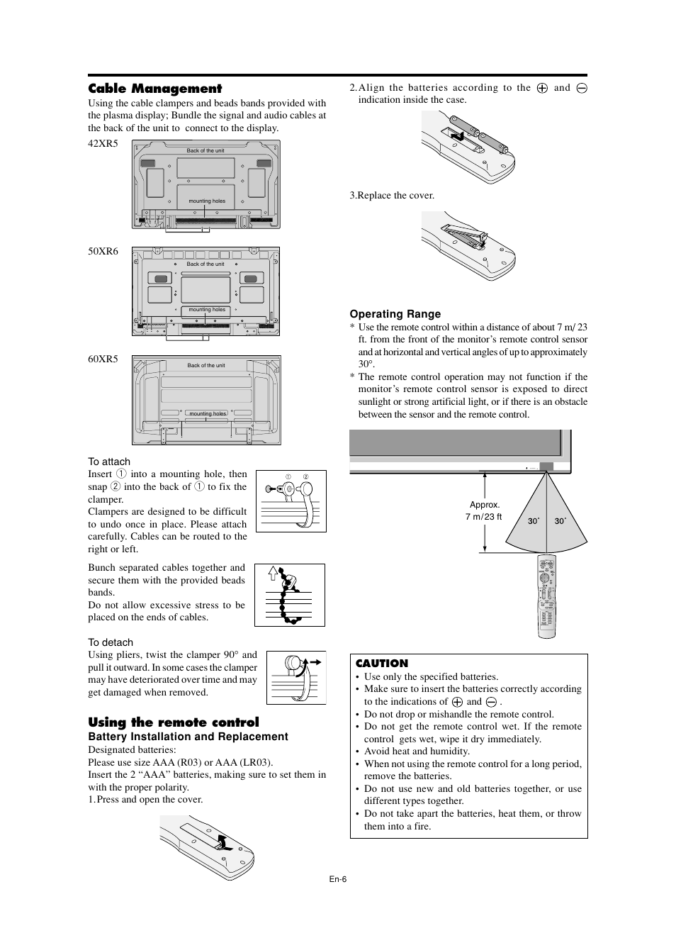 Using the remote control, Cable management | NEC split screen Model User Manual | Page 8 / 148