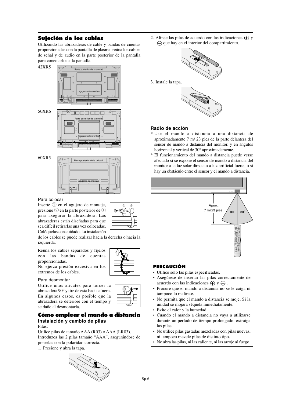 Sujeción de los cables, Cómo emplear el mando a distancia | NEC split screen Model User Manual | Page 80 / 148