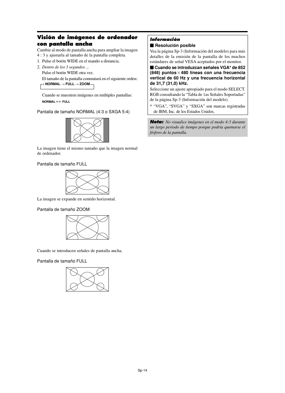 Visión de imágenes de ordenador con pantalla ancha | NEC split screen Model User Manual | Page 88 / 148