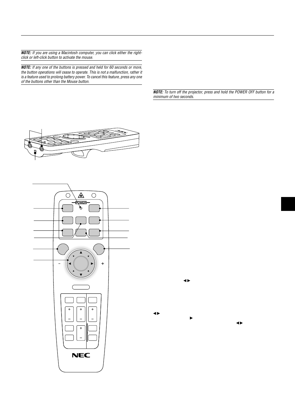 Remote control features, E – 11 | NEC LT155 User Manual | Page 11 / 56