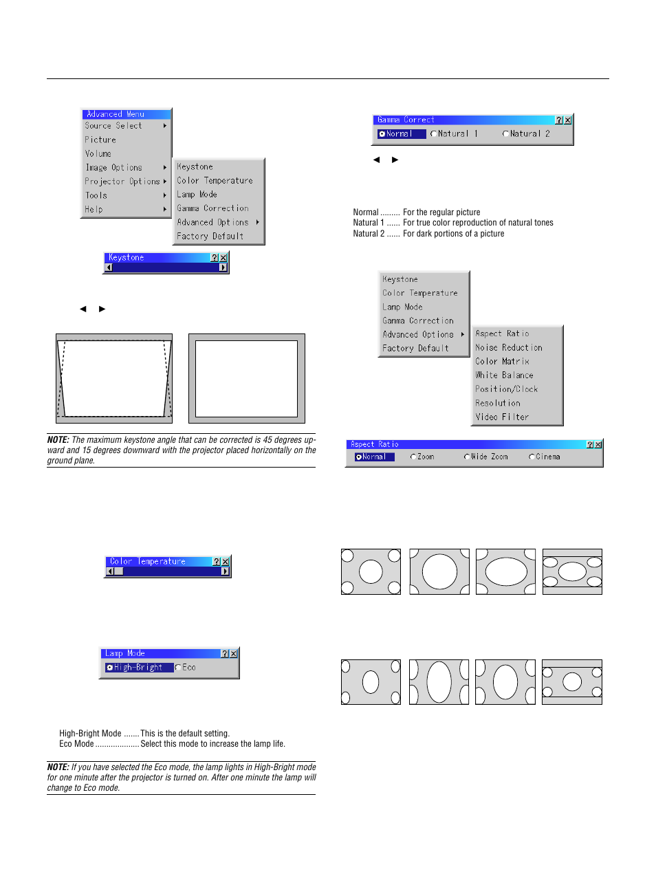 E – 34 image options | NEC LT155 User Manual | Page 34 / 56