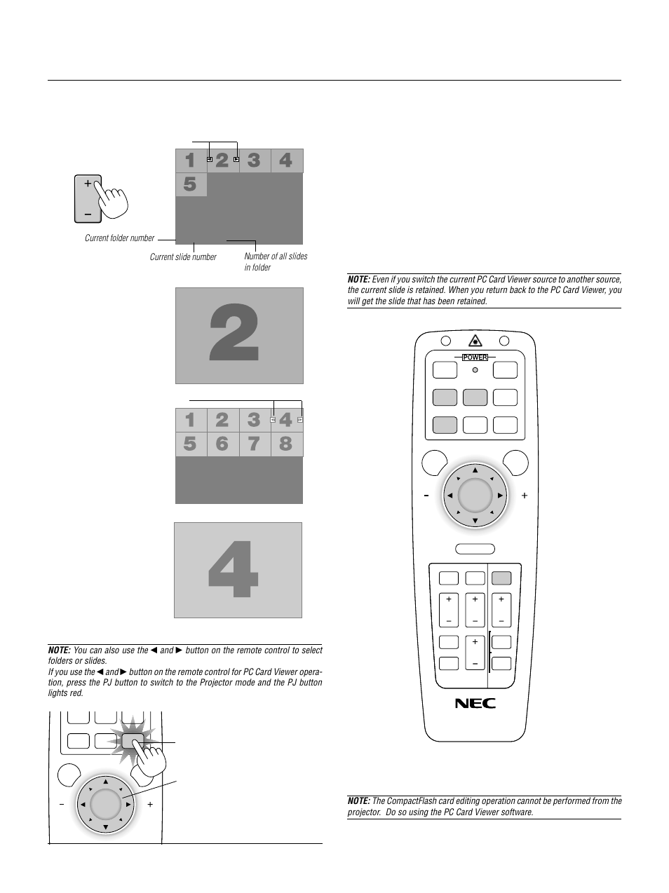 Slide, Folder, E – 44 when the tool bar is not displayed | Auto play mode | NEC LT155 User Manual | Page 44 / 56