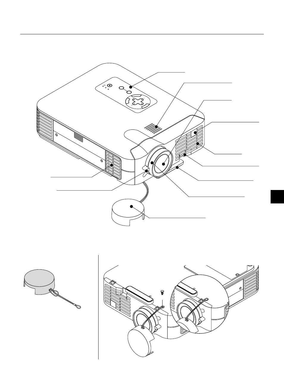 Front/side features, E – 7 | NEC LT155 User Manual | Page 7 / 56