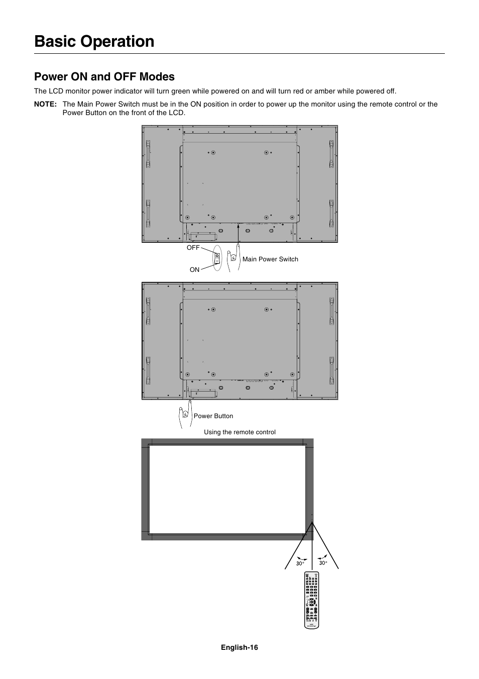 Basic operation, Power on and off modes | NEC MultiSync S521 User Manual | Page 18 / 39