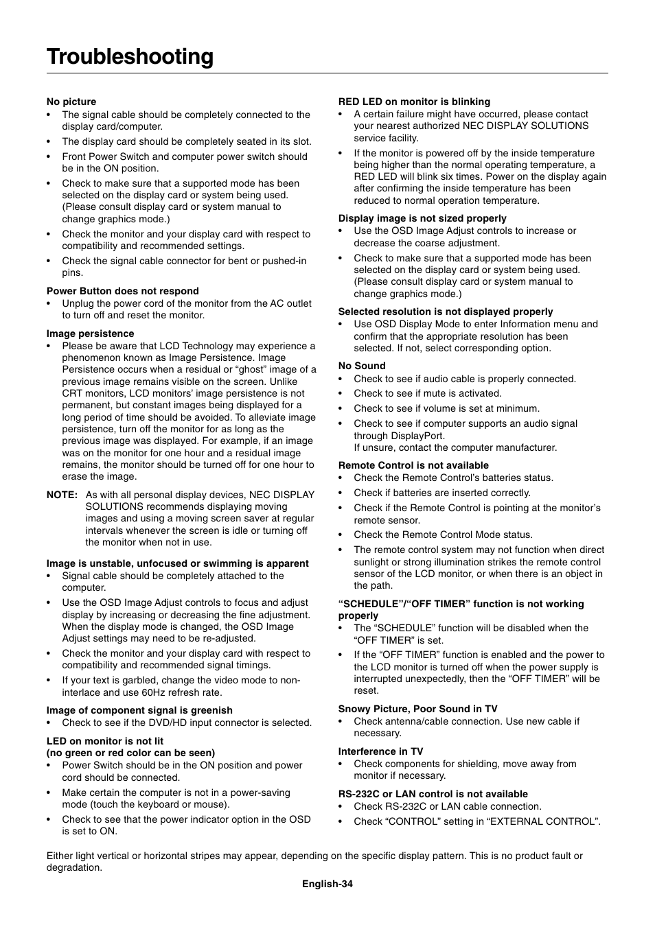 Troubleshooting | NEC MultiSync S521 User Manual | Page 36 / 39