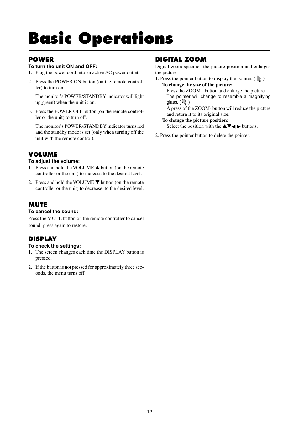 Basic operations | NEC 42MP1 User Manual | Page 19 / 54