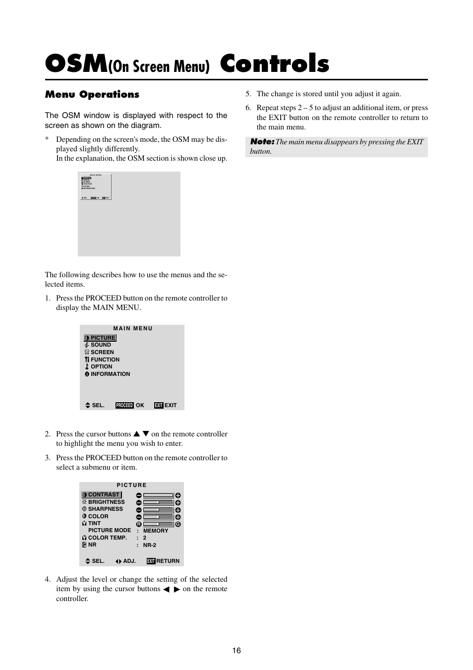 Controls, On screen menu), Menu operations | NEC 42MP1 User Manual | Page 23 / 54