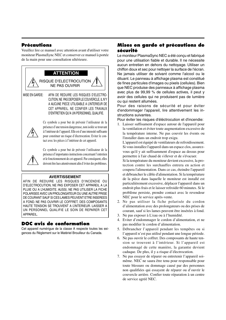 NEC 42MP1 User Manual | Page 4 / 54